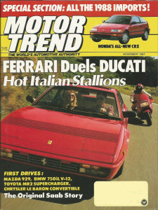 MOTOR TREND 1987 NOV - CIVICS, SAAB, ALL TRACK, MR2